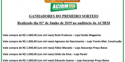 Confira ganhares do 1º sorteio da Promoção Show de Prêmios da Acirm