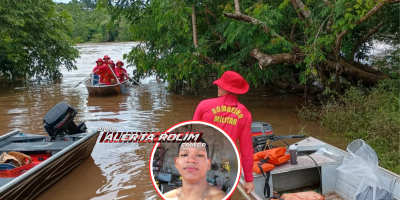 Bombeiros militares e voluntários iniciaram o terceiro dia de buscas no Rio Machado pelo jovem Marcelo Andrade