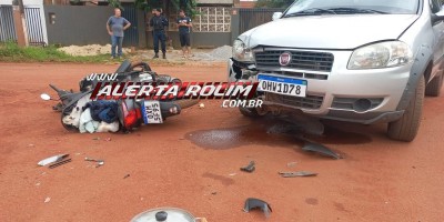 Primeiro acidente de trânsito do dia deixou motociclista ferido no bairro Cidade Alta, em Rolim de Moura