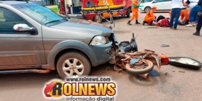 Condutora de moto fraturou uma das pernas após ser atingida por carro, em Rolim de Moura 